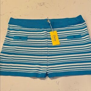 Daisy Women's High Waist Blue and White Striped Knit Shorts